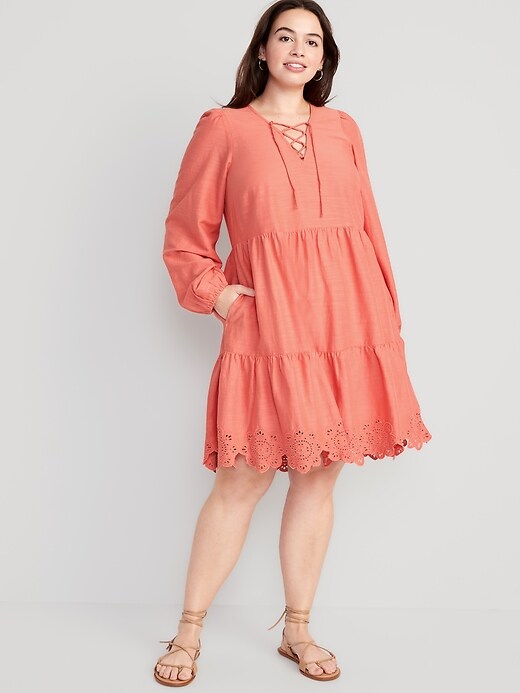 Tiered Lace Up Mini Swing Dress For Women Old Navy 9639