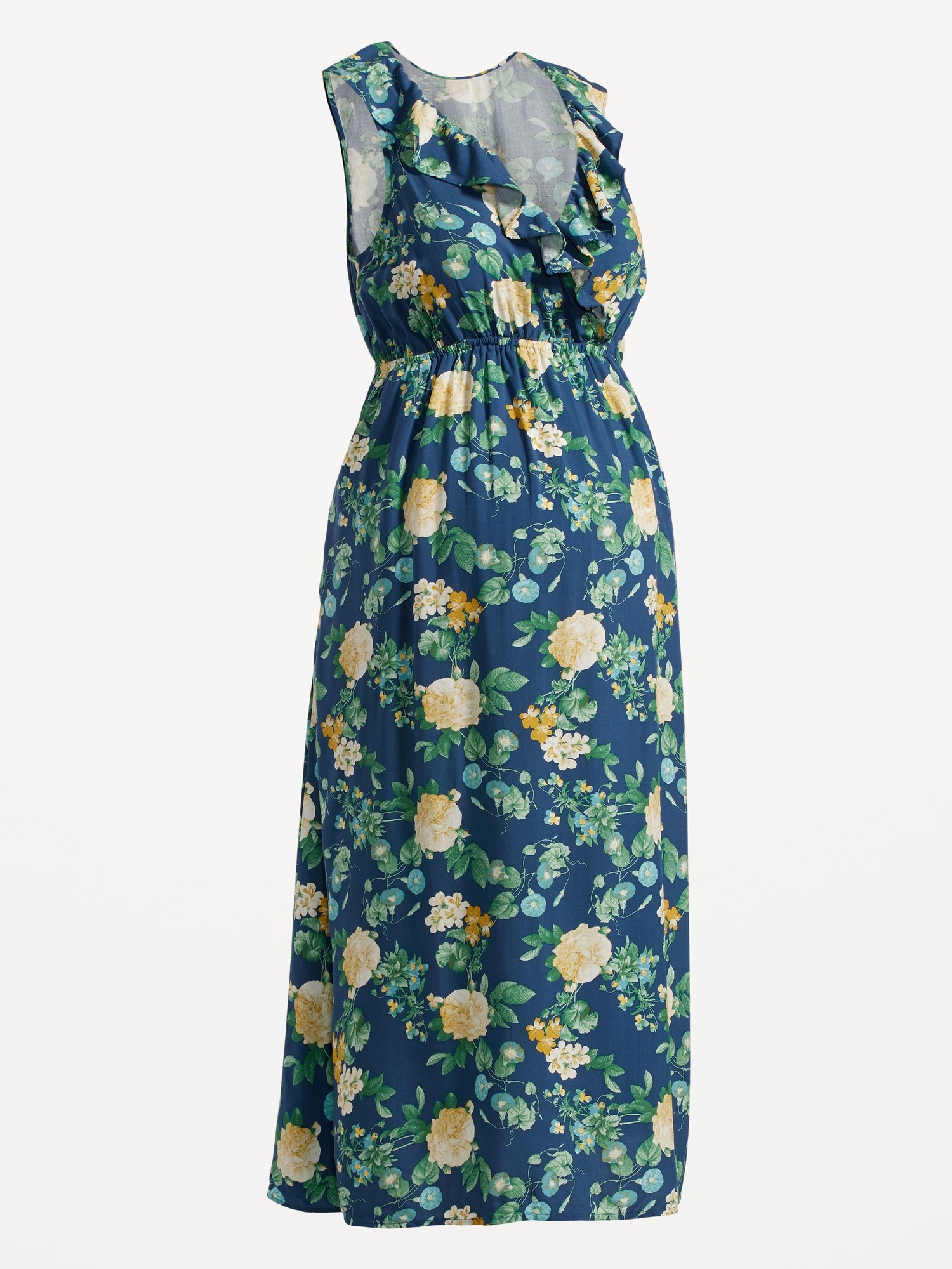 Maternity Sleeveless RuffleTrim Floral Midi Dress Old Navy