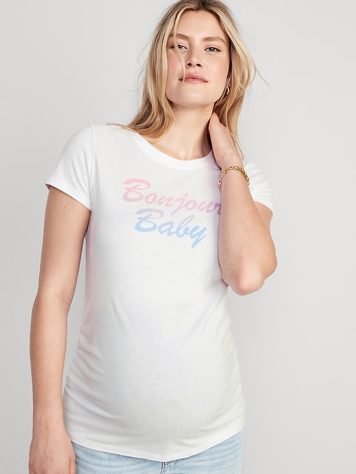 View large product image 1 of 2. Maternity Graphic Side-Shirred T-Shirt
