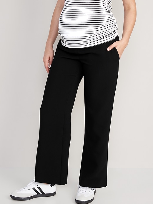 Image number 1 showing, Maternity Full-Panel Textured Taylor Wide-Leg Trouser Suit Pants