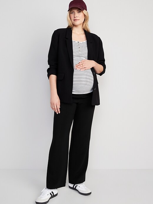 Image number 3 showing, Maternity Full-Panel Textured Taylor Wide-Leg Trouser Suit Pants