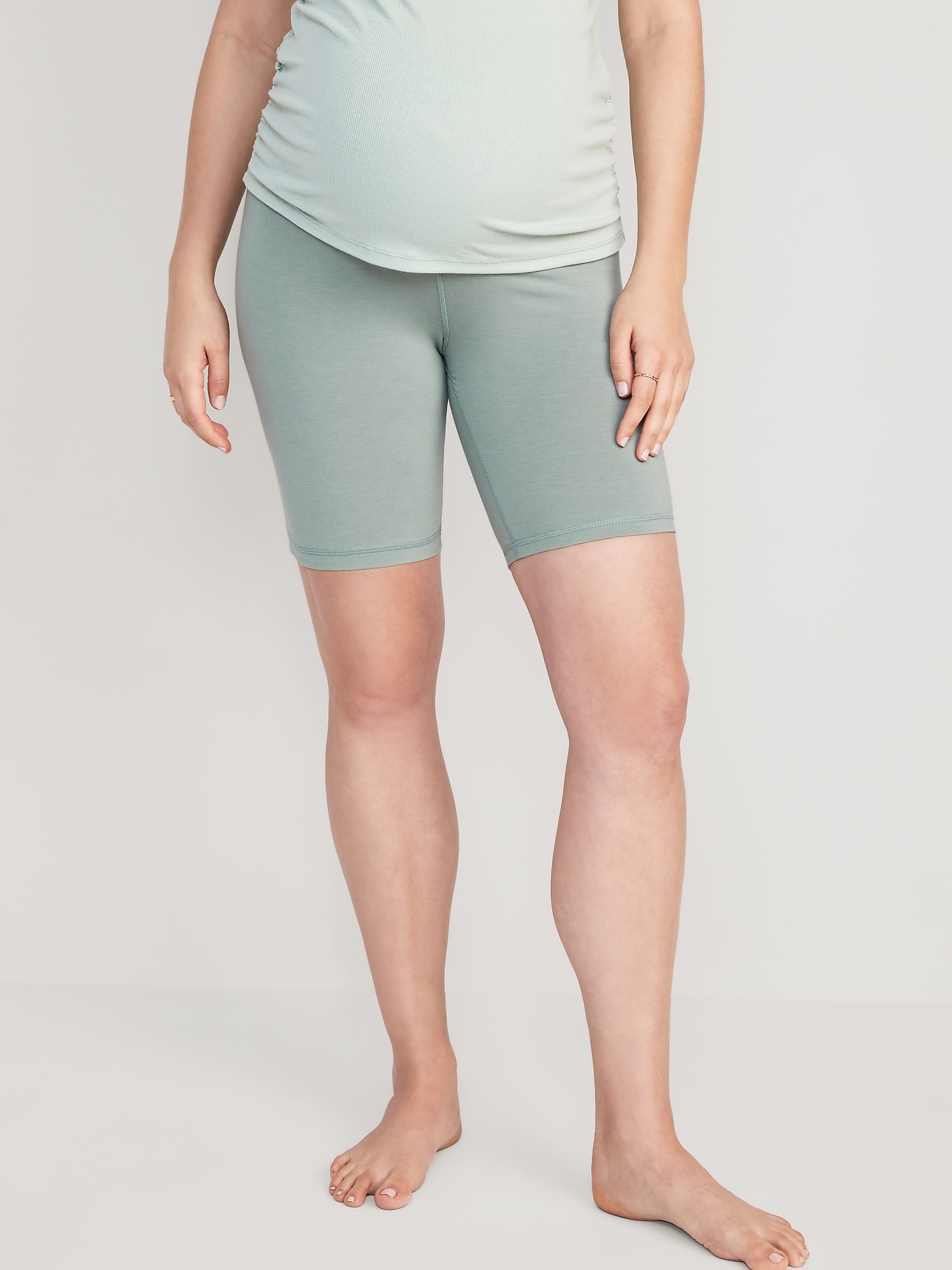 Maternity Rollover-Panel PowerChill Biker Shorts -- 8-inch inseam