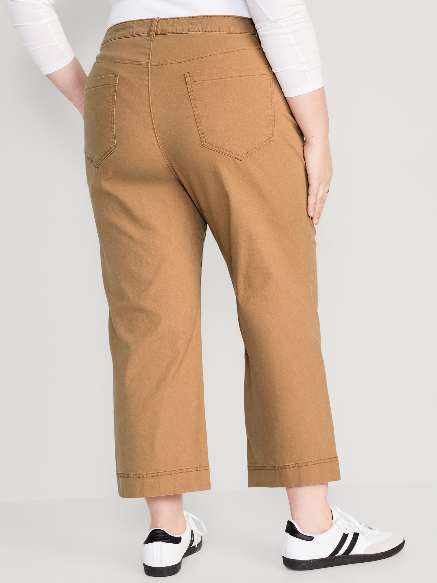 High-Waisted Wide-Leg Cropped Chino Pants