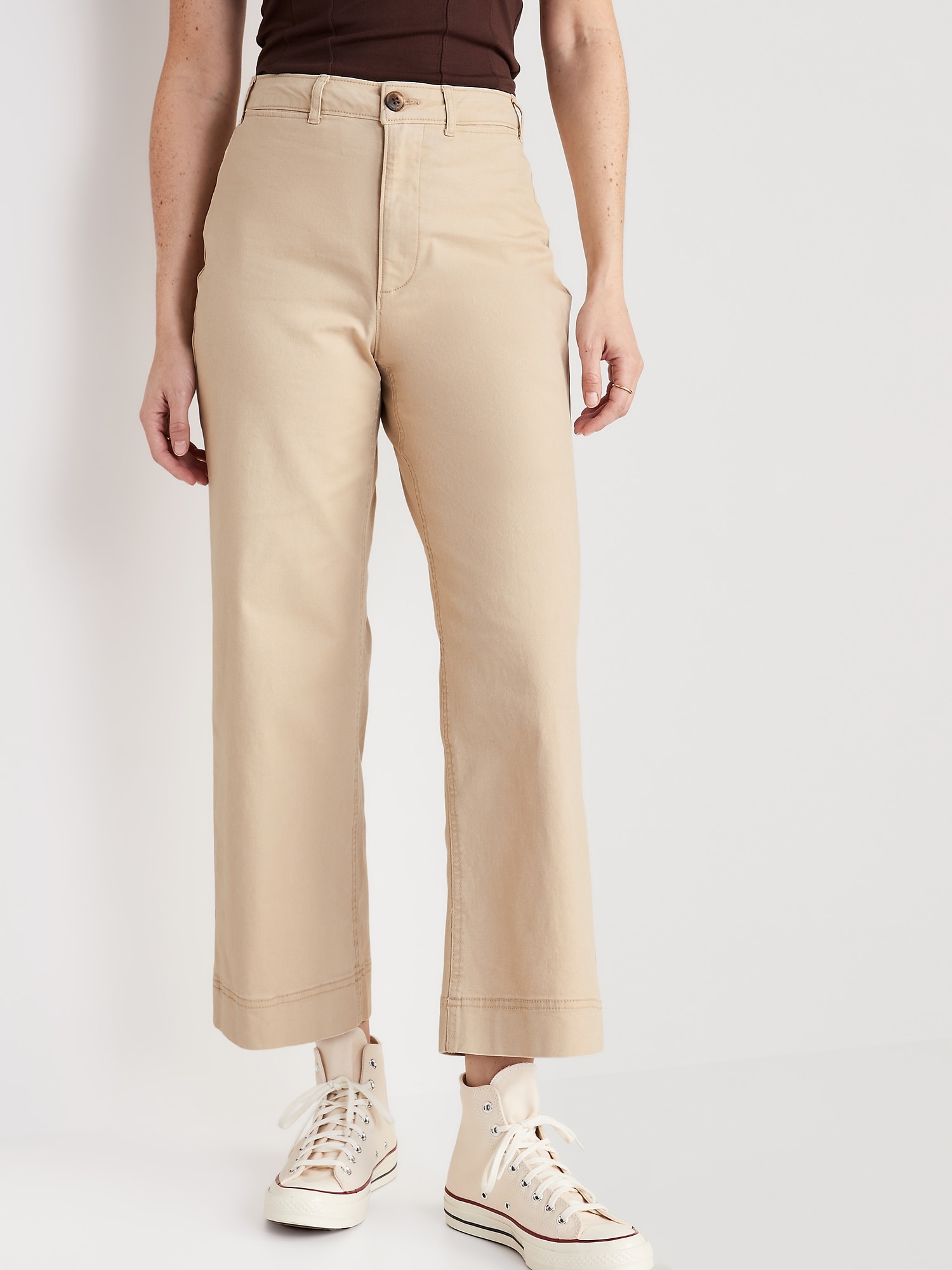 Old Navy High-Waisted Wide-Leg Cropped Chino Pants for Women beige. 1