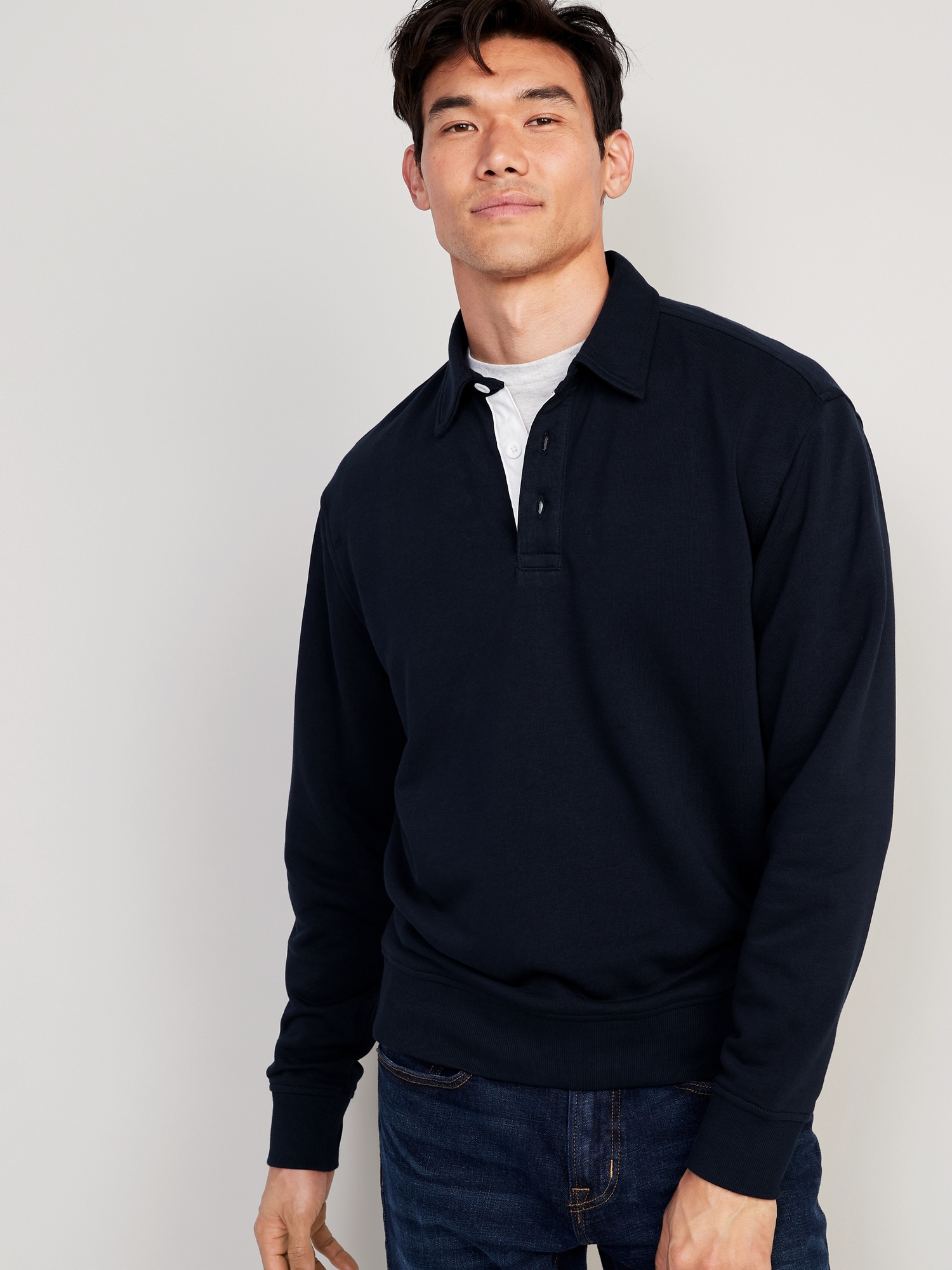 French Terry Polo Pullover Sweater for Men