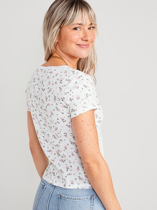 Image number 2 showing, Floral Pointelle-Knit T-Shirt