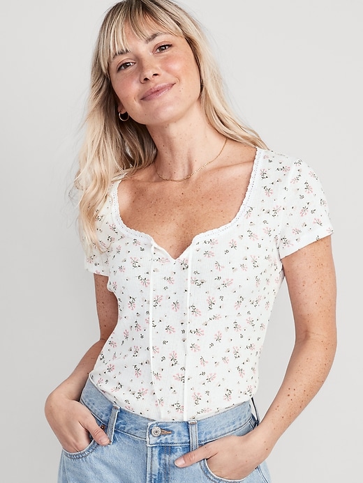 Image number 1 showing, Floral Pointelle-Knit T-Shirt