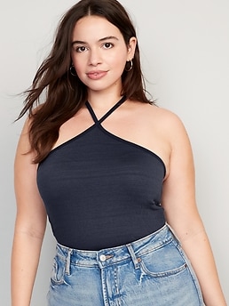 Cropped Smocked Crossover Halter Cami Top