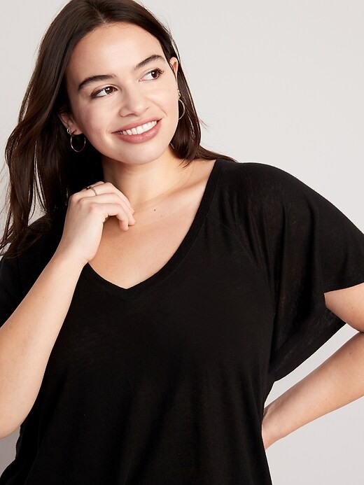 Oversized V-Neck Linen-Blend Tunic T-Shirt | Old Navy