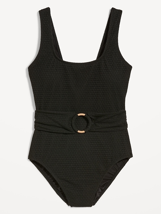 Image number 4 showing, Belted Crochet One-Piece Swimsuit
