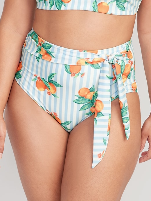 Image number 5 showing, Matching High-Waisted Tie-Waist Bikini Swim Bottoms