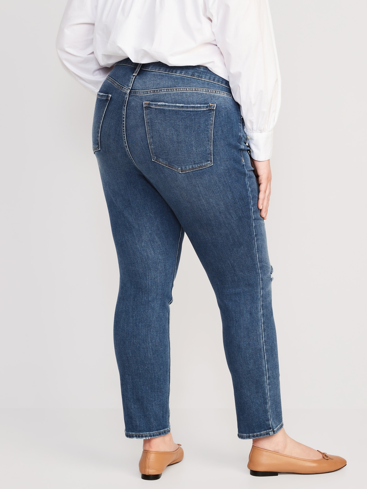 High-Waisted Distressed Power Slim Straight Jeans For Women | Old Navy