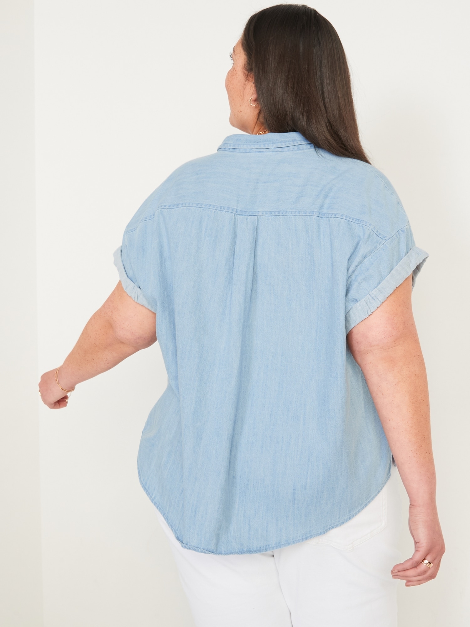 Short-Sleeve Oversized Jean Shirt for Women