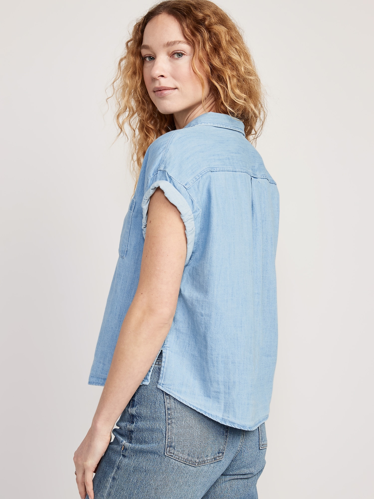 Short-Sleeve Oversized Jean Shirt for Women
