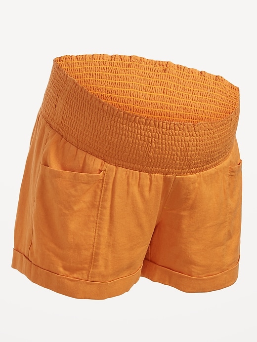 View large product image 2 of 2. Maternity Full Panel Linen-Blend Shorts  -- 3.5-inch inseam