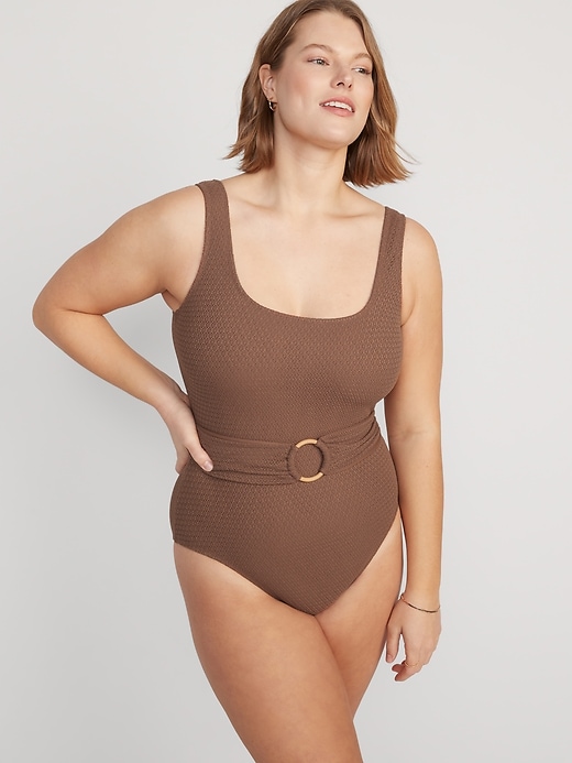 Image number 5 showing, Belted Crochet One-Piece Swimsuit