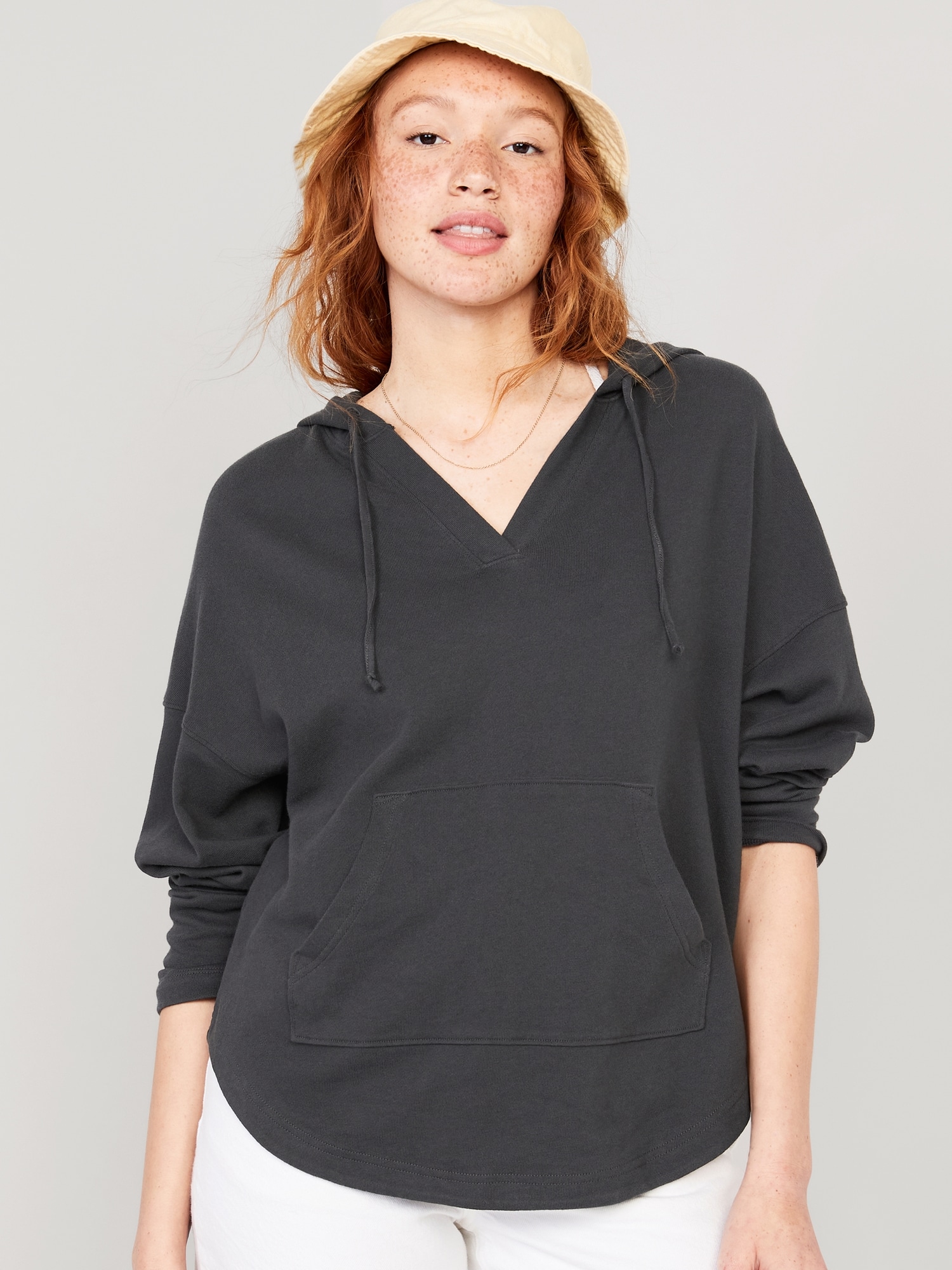Old Navy Slouchy French-Terry Tunic Hoodie for Women black. 1