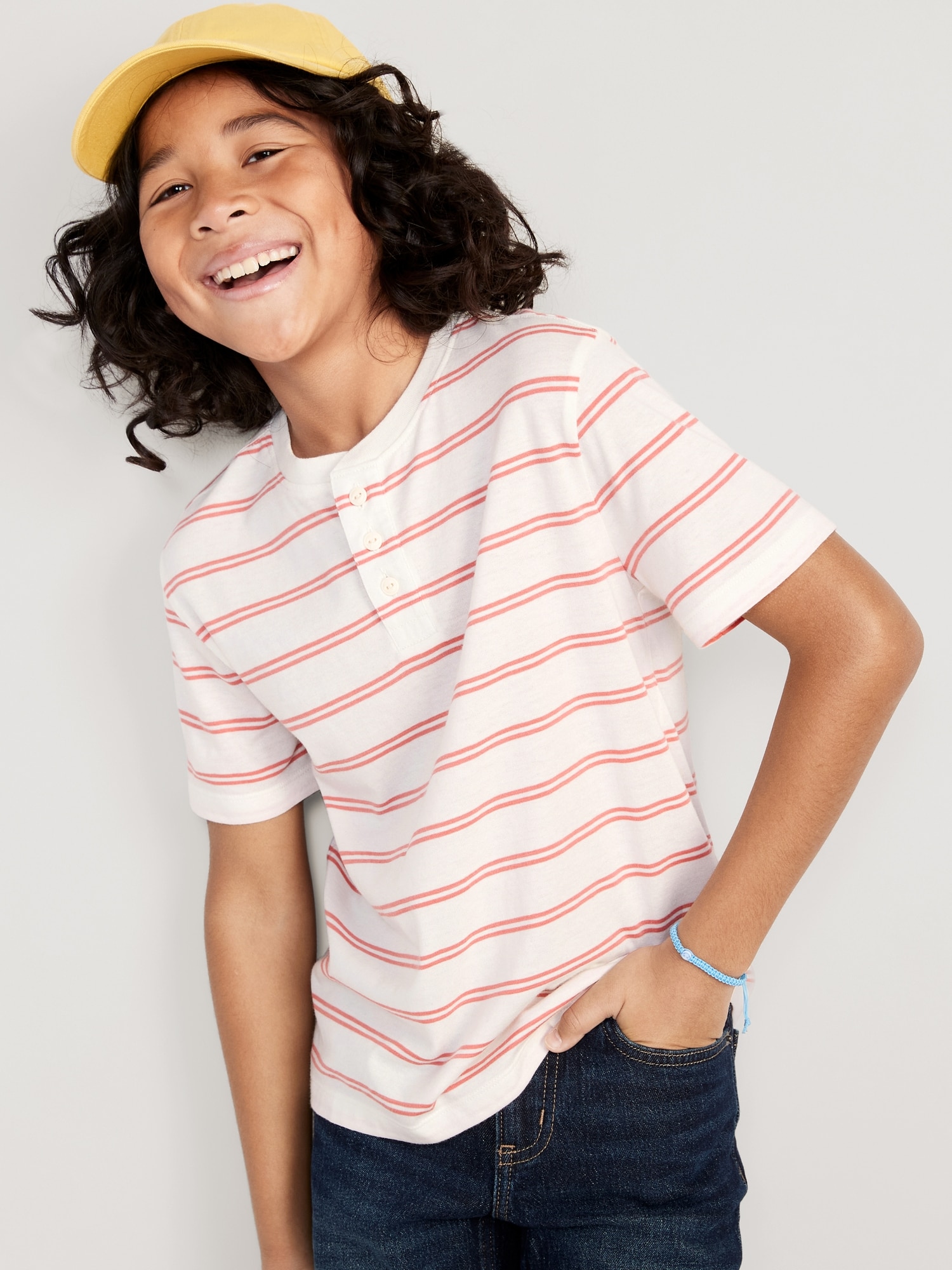 Old Navy Striped Short-Sleeve Henley T-Shirt for Boys pink. 1