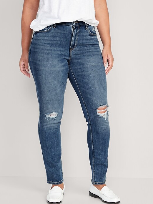 Image number 5 showing, High-Waisted Distressed Power Slim Straight Jeans For Women