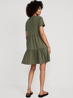 EveryWear Slub-Knit Tiered Mini T-Shirt Swing Dress