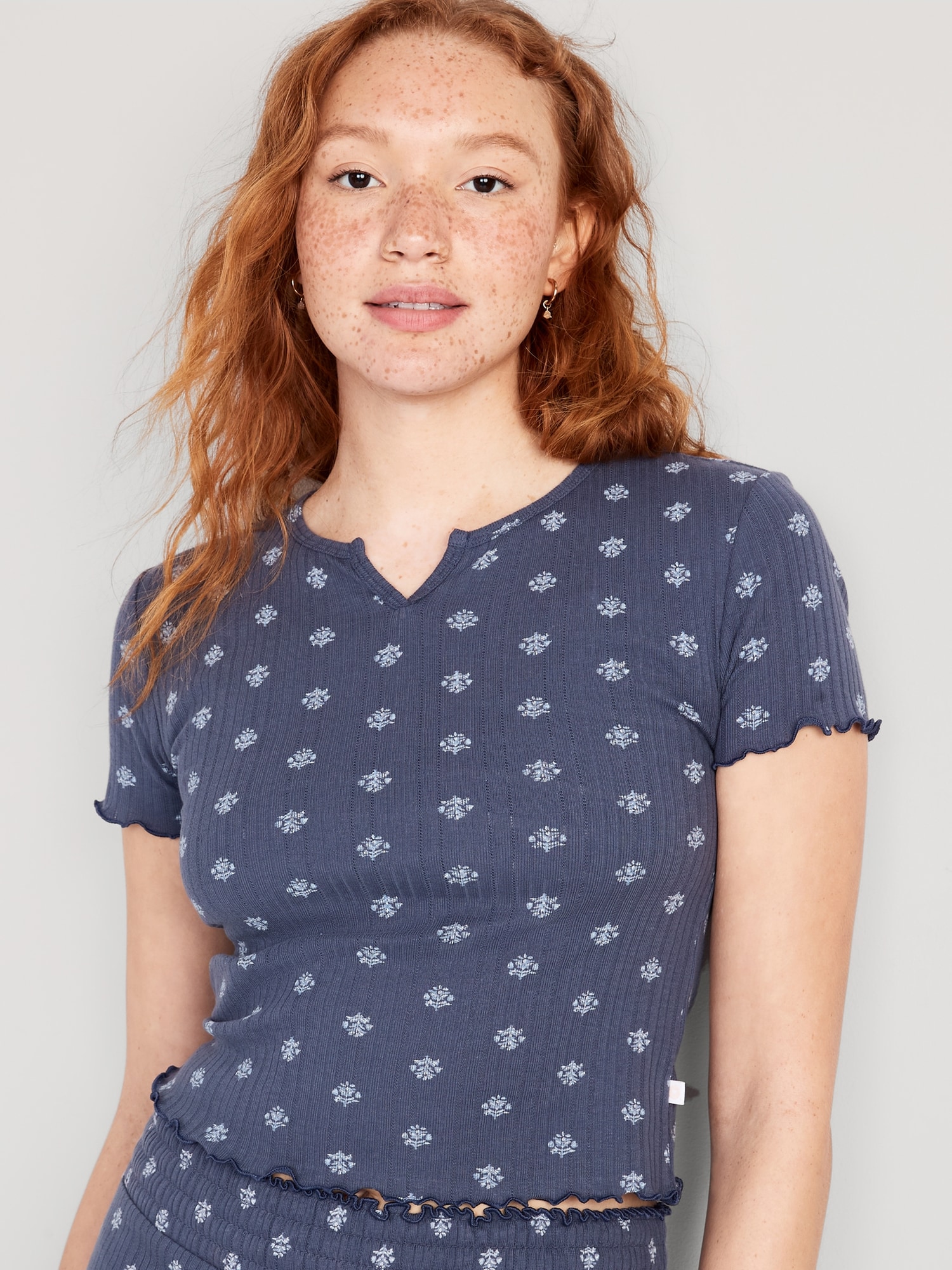 Old Navy Split-Neck Pointelle-Knit Pajama T-Shirt for Women multi. 1