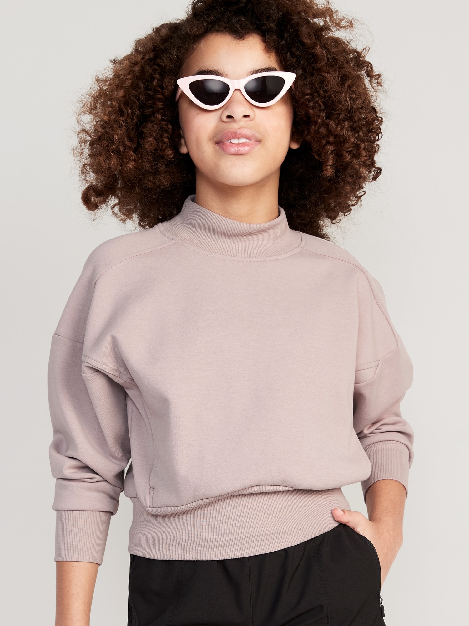Old Navy Dynamic Fleece Mock-Neck Hidden-Pocket Sweatshirt for Girls pink. 1