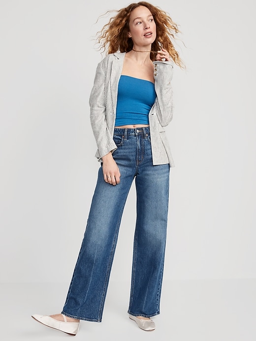 Image number 3 showing, Curvy Extra High-Waisted Sky-Hi Wide-Leg Jeans
