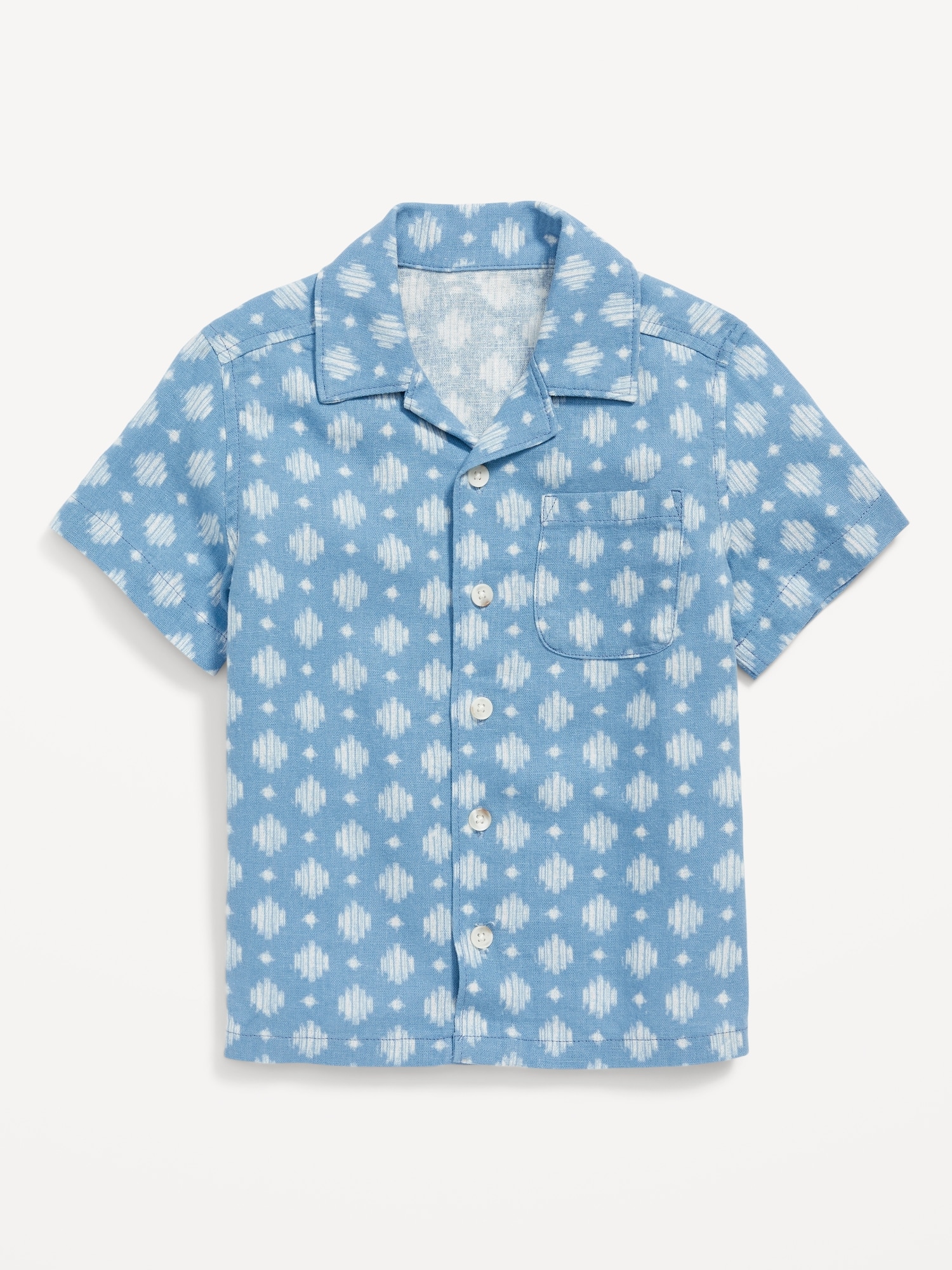 Old Navy Printed Short-Sleeve Linen-Blend Shirt for Toddler Boys blue. 1