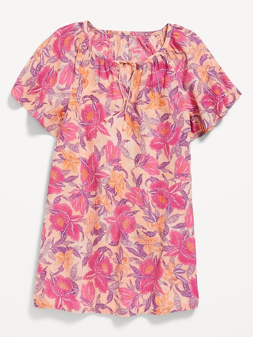 View large product image 1 of 2. Matching Printed Short-Sleeve Tie-Neck Swim Cover-Up Dress for Girls