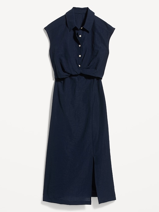 Image number 4 showing, Waist-Defined Twist-Front Midi Shirt Dress
