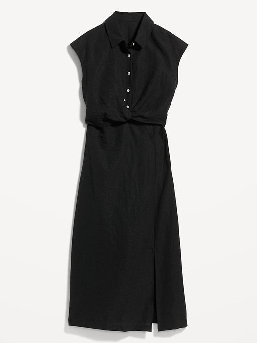 Image number 4 showing, Waist-Defined Twist-Front Midi Shirt Dress