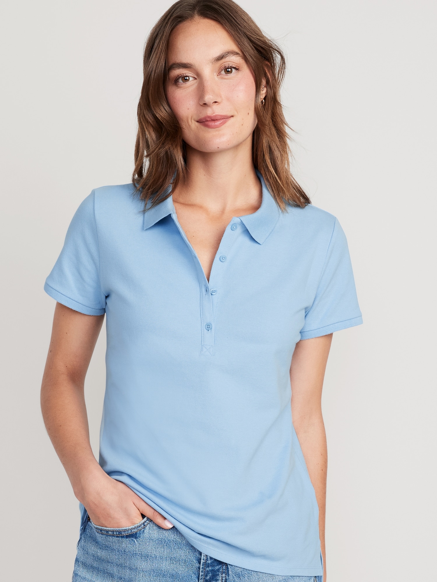 Old Navy Uniform Pique Polo Shirt for Women blue. 1