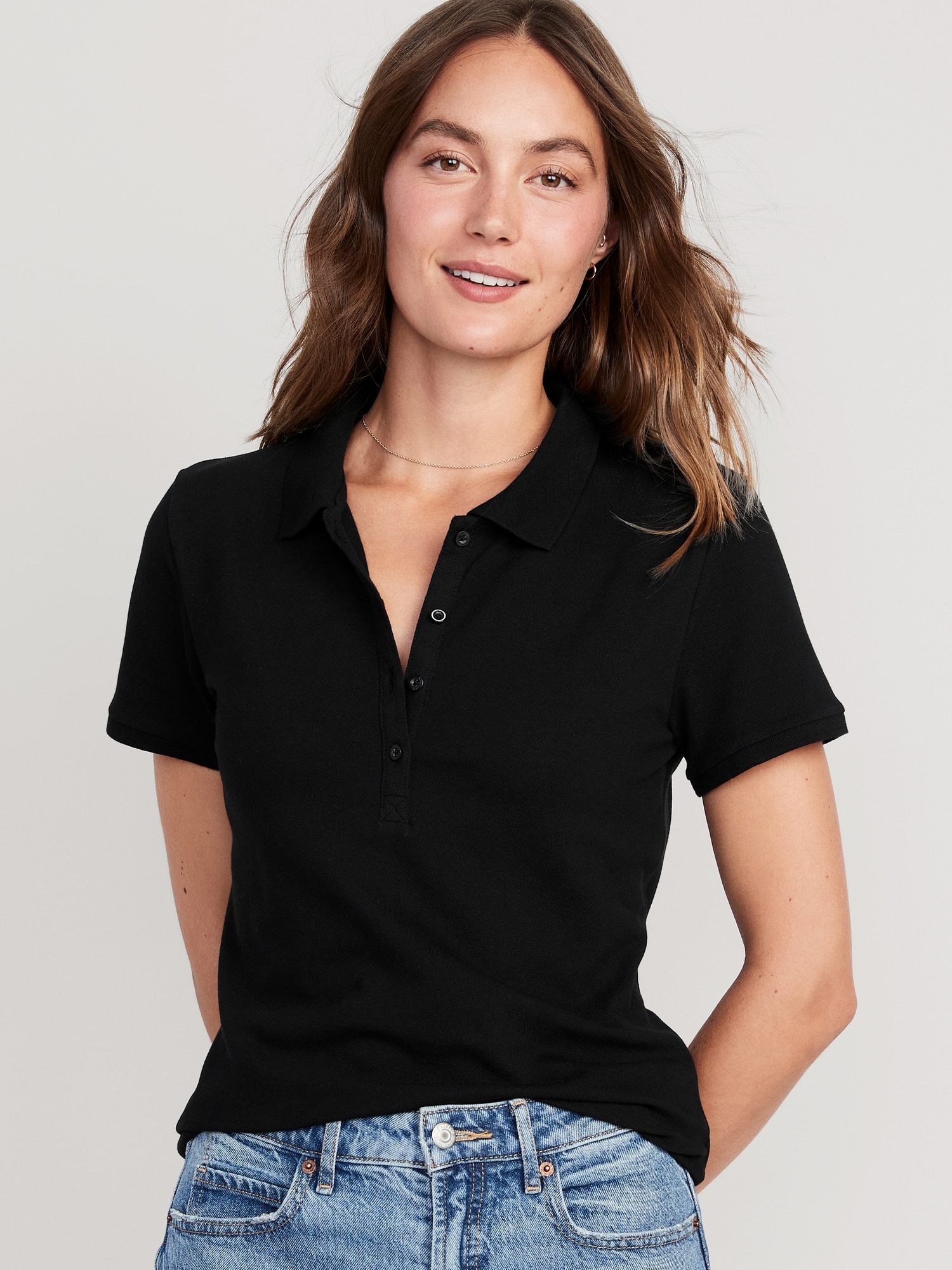 Old Navy Uniform Pique Polo Shirt for Women black. 1