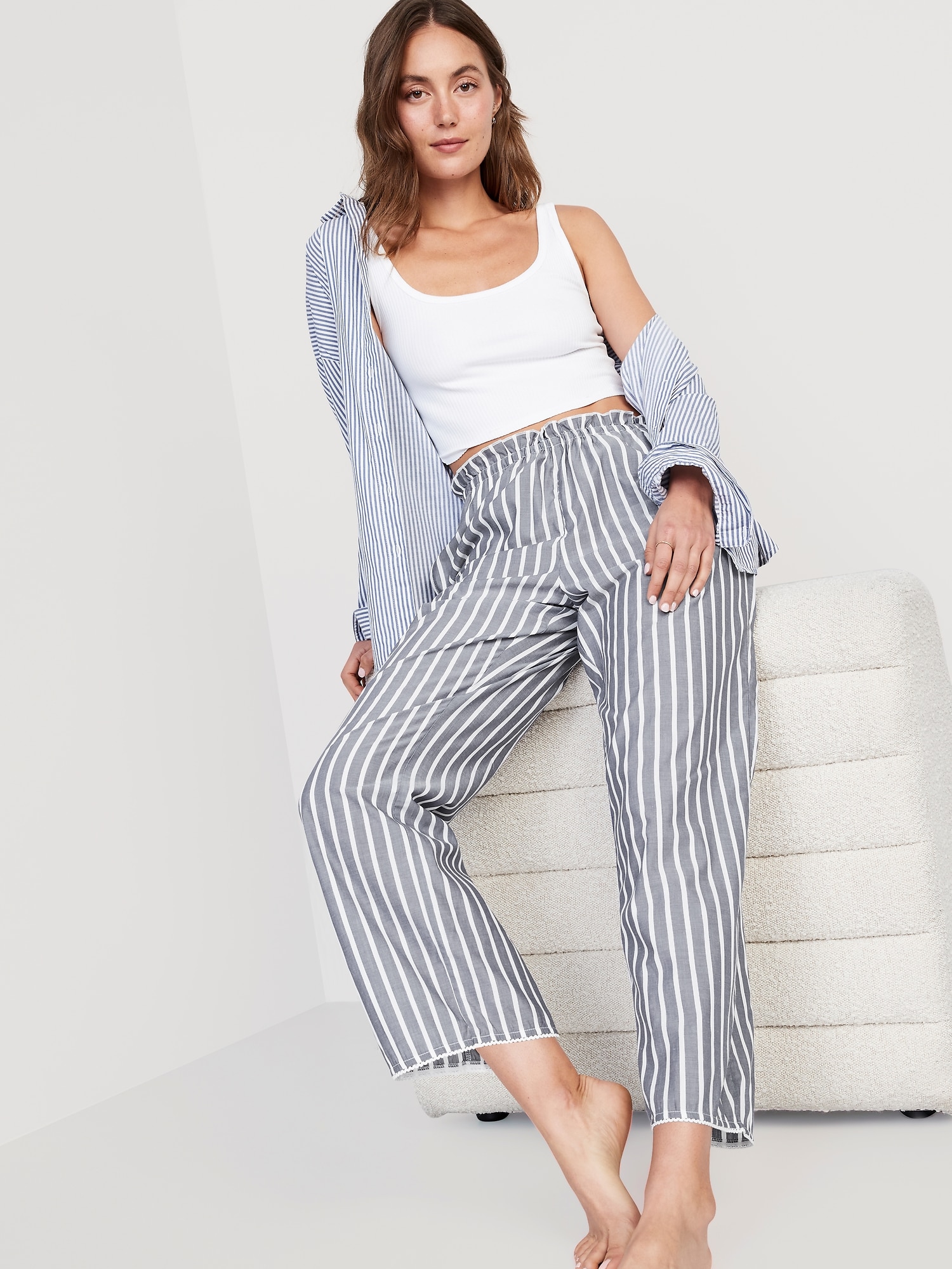 Striped cotton pajama pants - Women