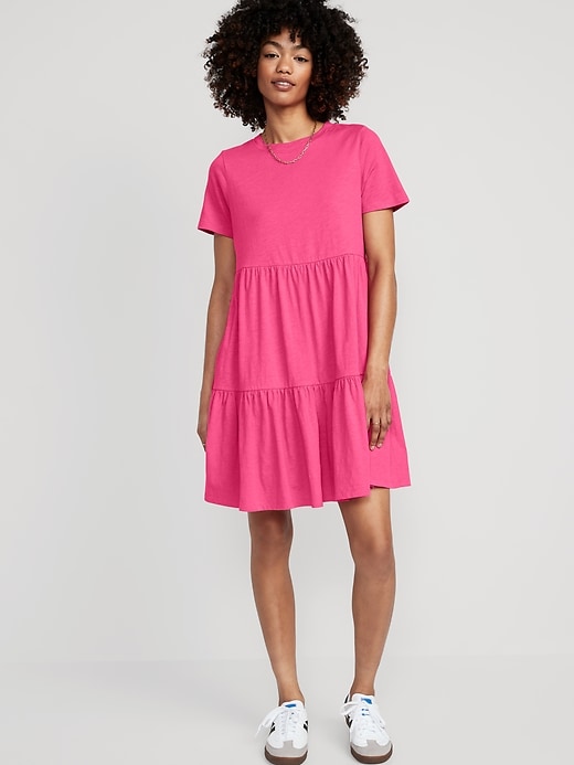 EveryWear Slub-Knit Tiered Mini T-Shirt Swing Dress for Women