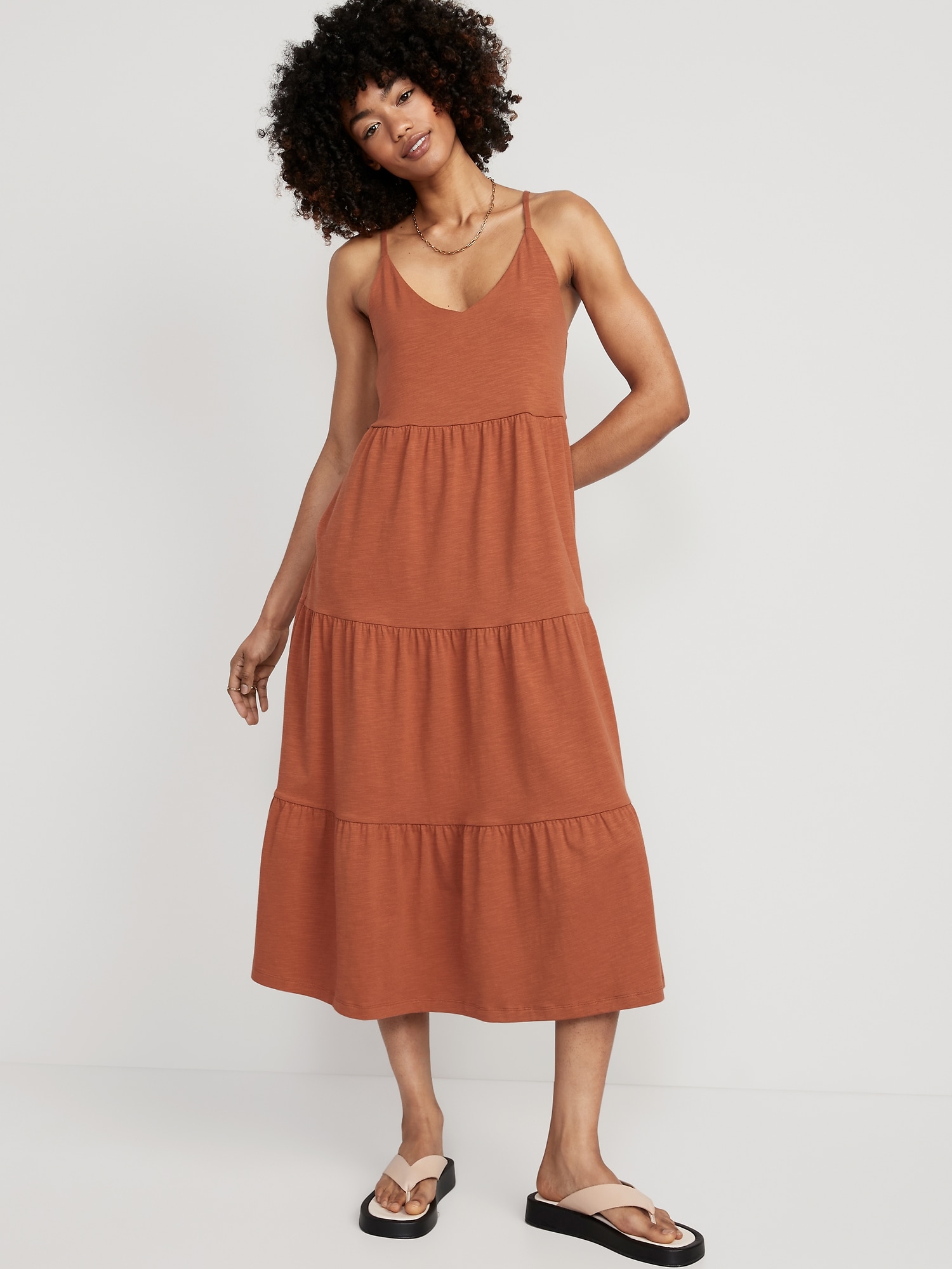 Old Navy Tie-Back Tiered Midi Cami Swing Dress for Women orange. 1