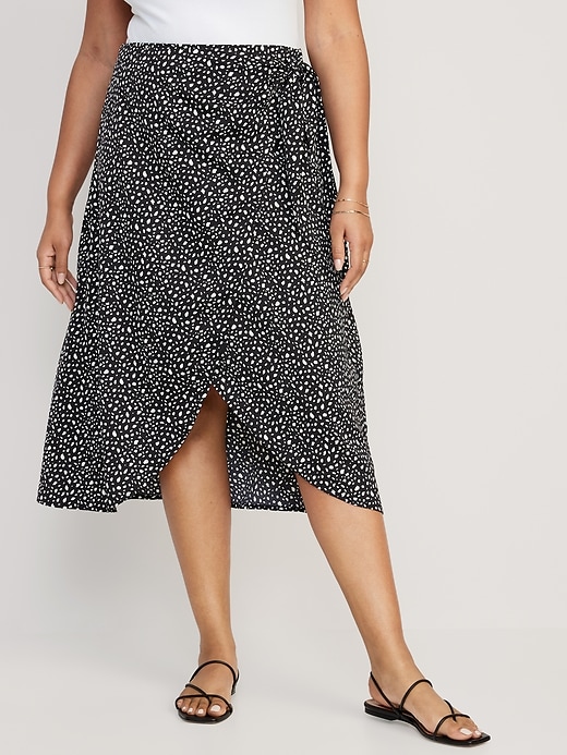 Image number 3 showing, High-Waisted Printed Satin Midi A-Line Wrap Skirt