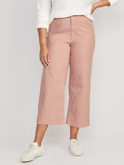 Image number 5 showing, High-Waisted Wide-Leg Cropped Chino Pants