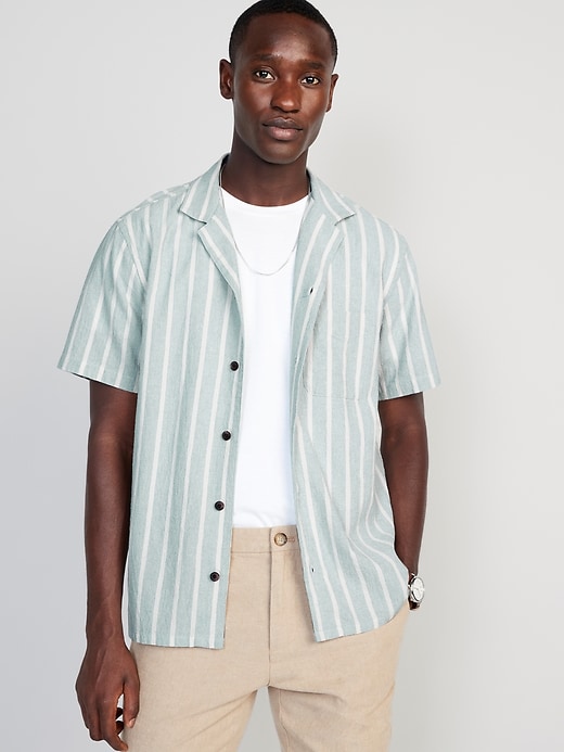 Striped Button-Front Camp Shirt for Men | Old Navy