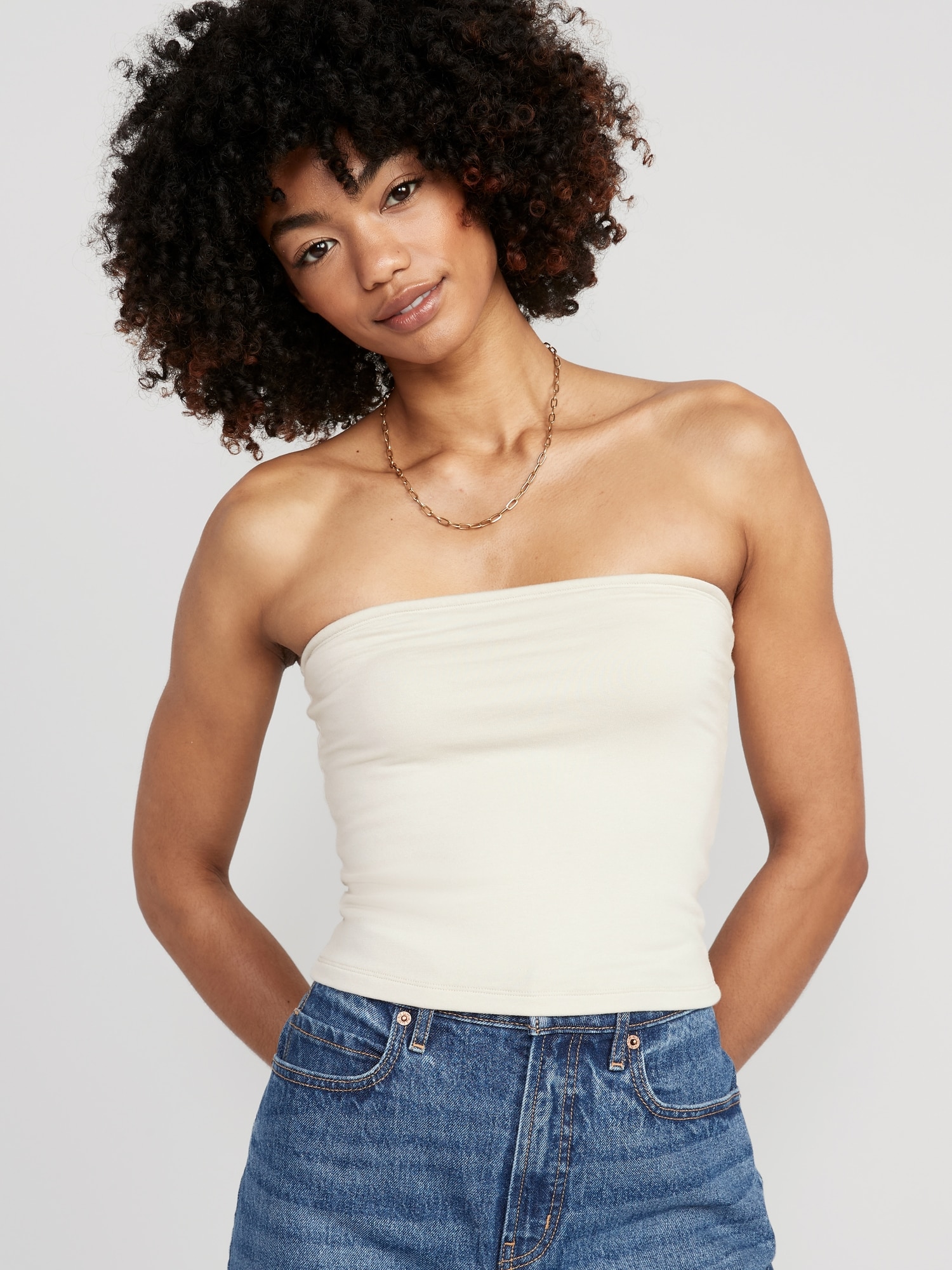 Old Navy Cropped Tube Top for Women beige. 1