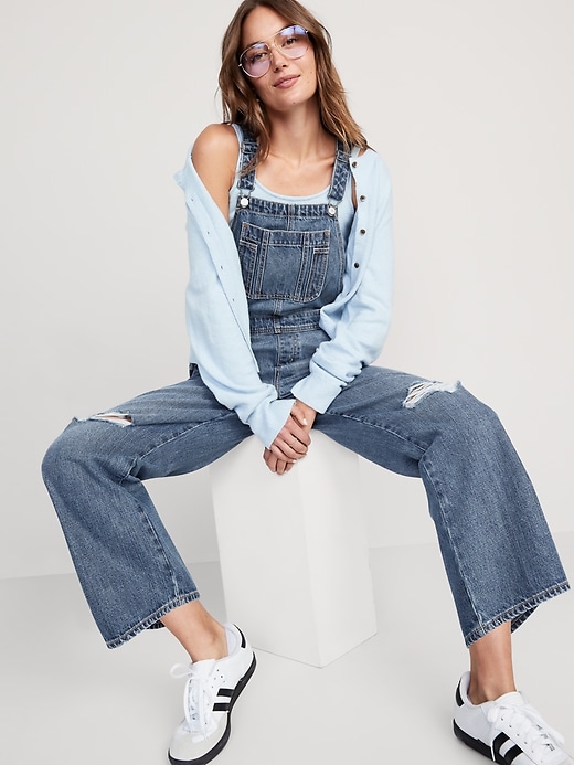 Image number 3 showing, Baggy Wide-Leg Ripped Jean Overalls
