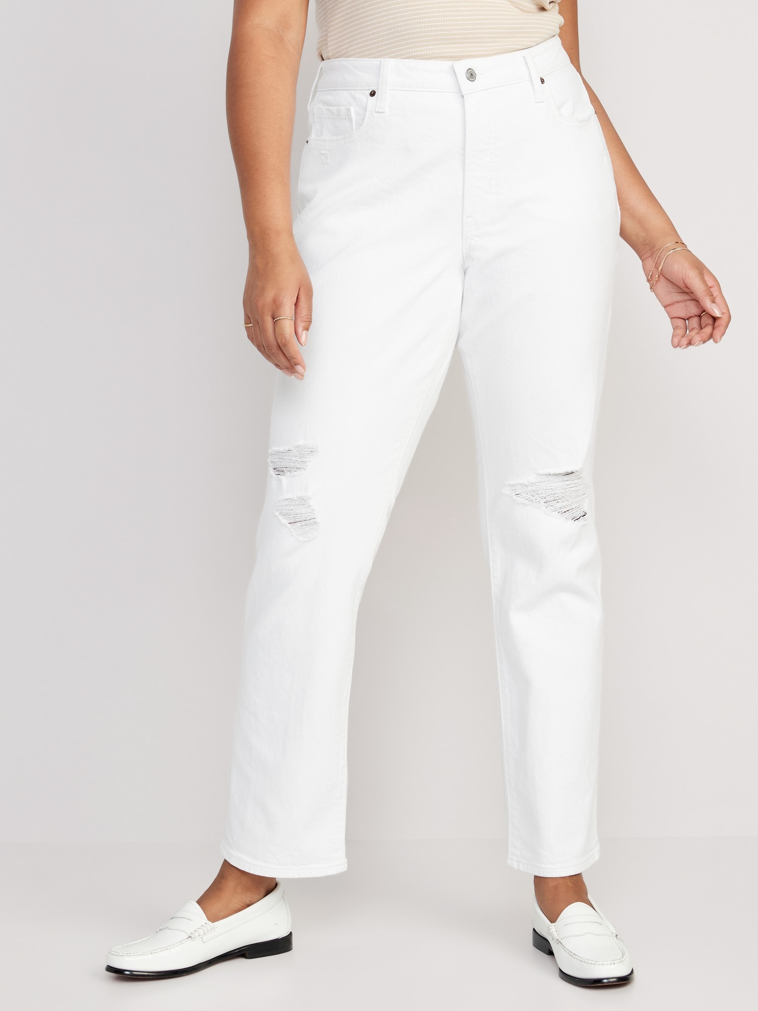 Of later kant Verkleuren High-Waisted OG Straight White-Wash Ripped Jeans for Women | Old Navy
