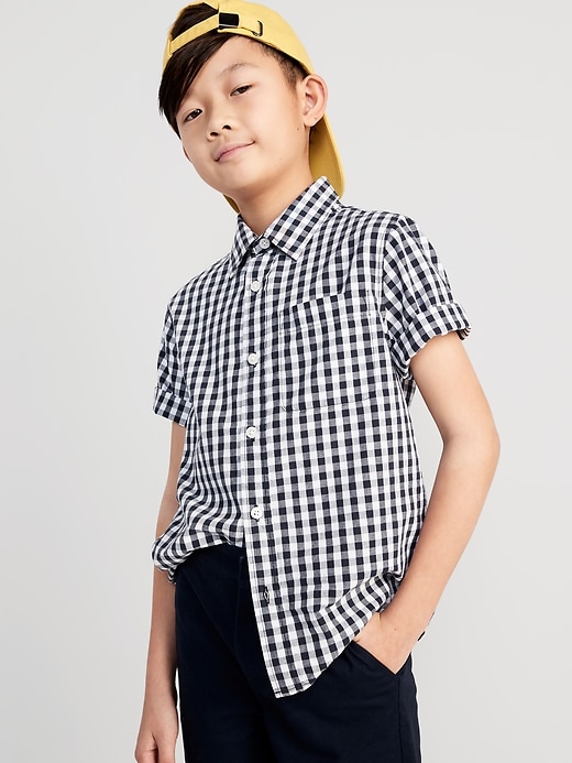 Boy's DNA Logo Tag Short-Sleeve Poplin Shirt, Size 8-12