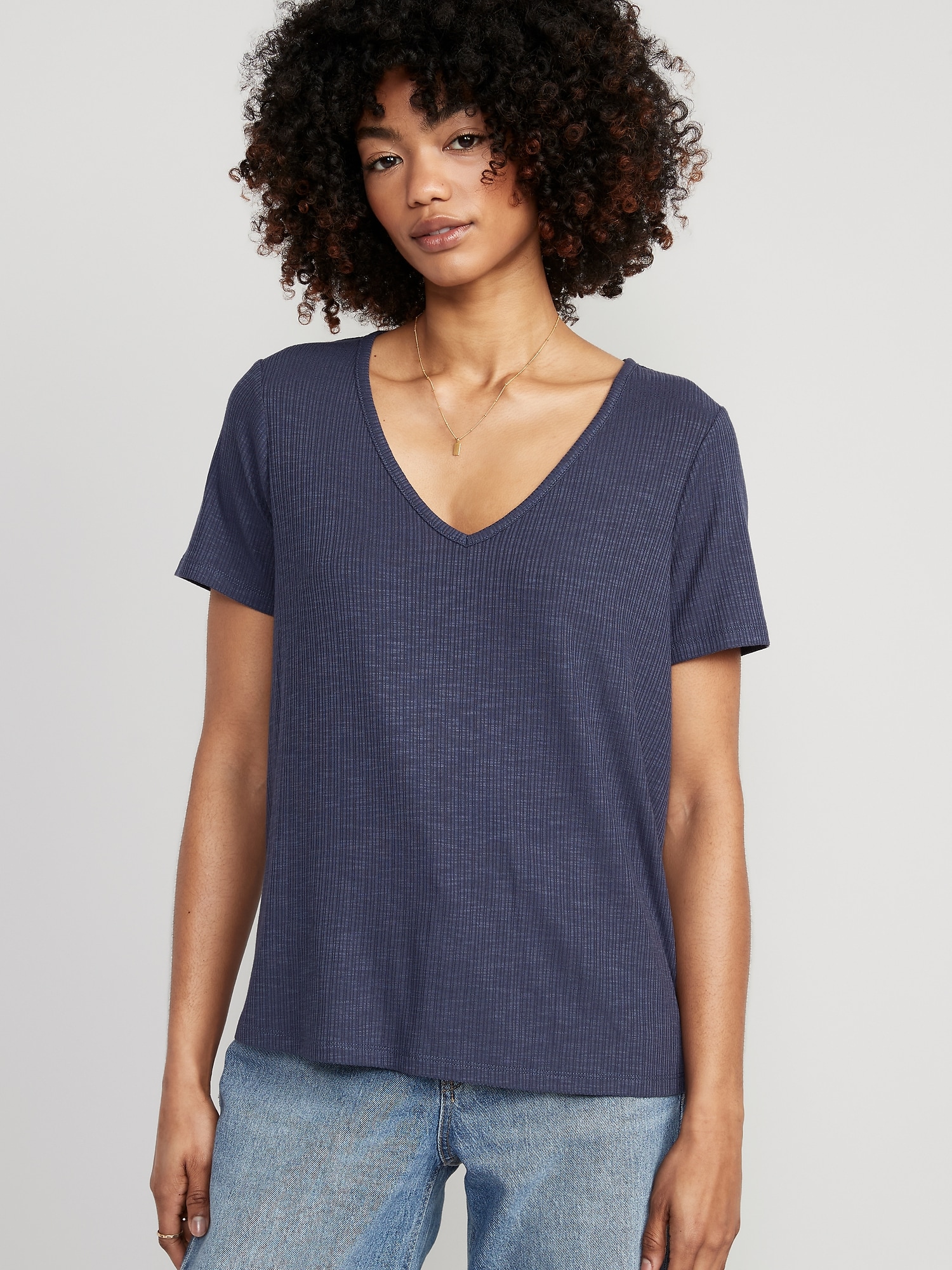 Old Navy Luxe Ribbed Slub-Knit T-Shirt blue. 1