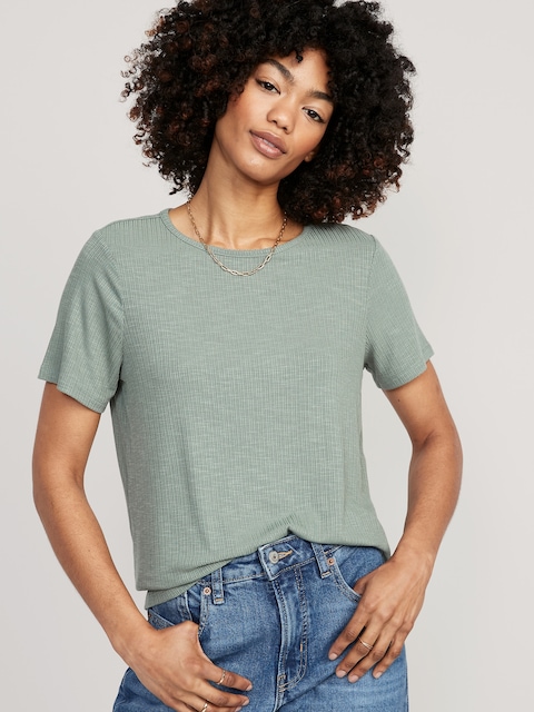 Luxe Ribbed Slub-Knit T-Shirt - Ribbed Olive