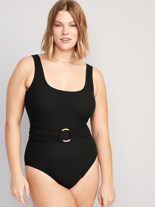 Image number 5 showing, Belted Crochet One-Piece Swimsuit