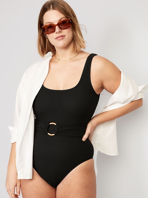 Image number 3 showing, Belted Crochet One-Piece Swimsuit