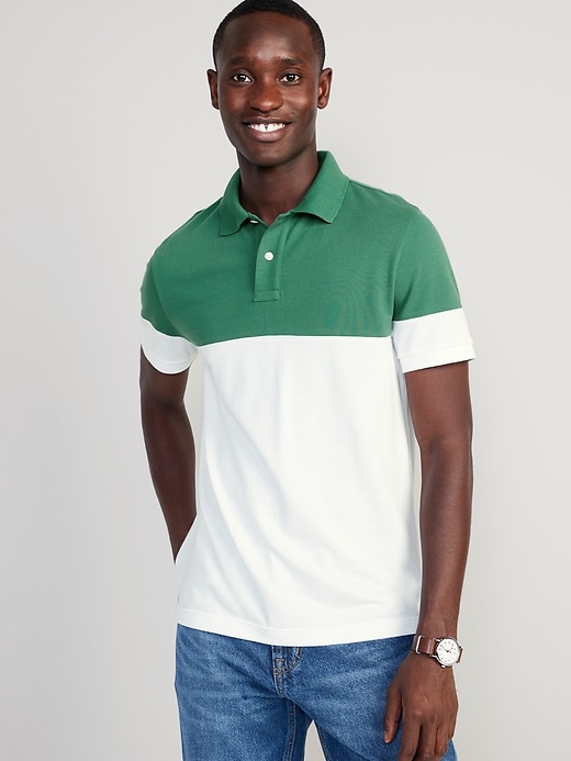 View large product image 1 of 4. Color-Block Classic Fit Pique Polo for Men