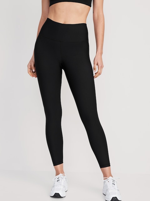 High-Waisted PowerSoft Rib Mix 7/8 Leggings - Black Jack