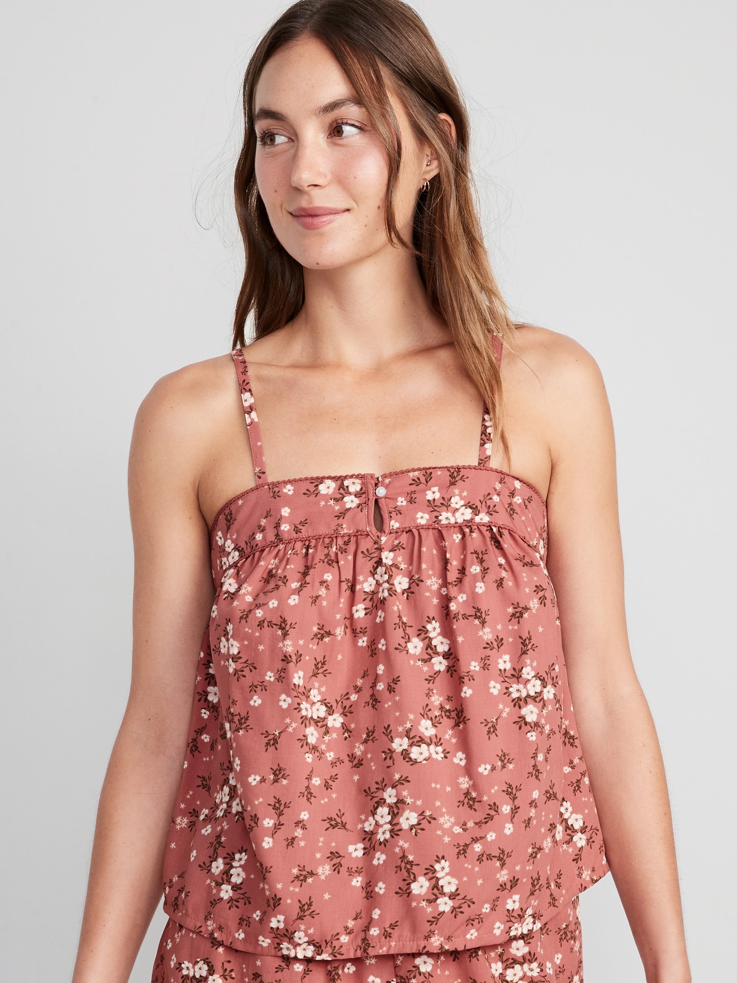 Floral Smocked Pajama Cami Swing Top for Women